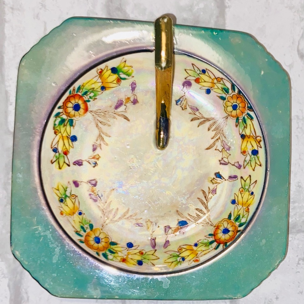 Japanese hand painted floral border trinket tray  💎